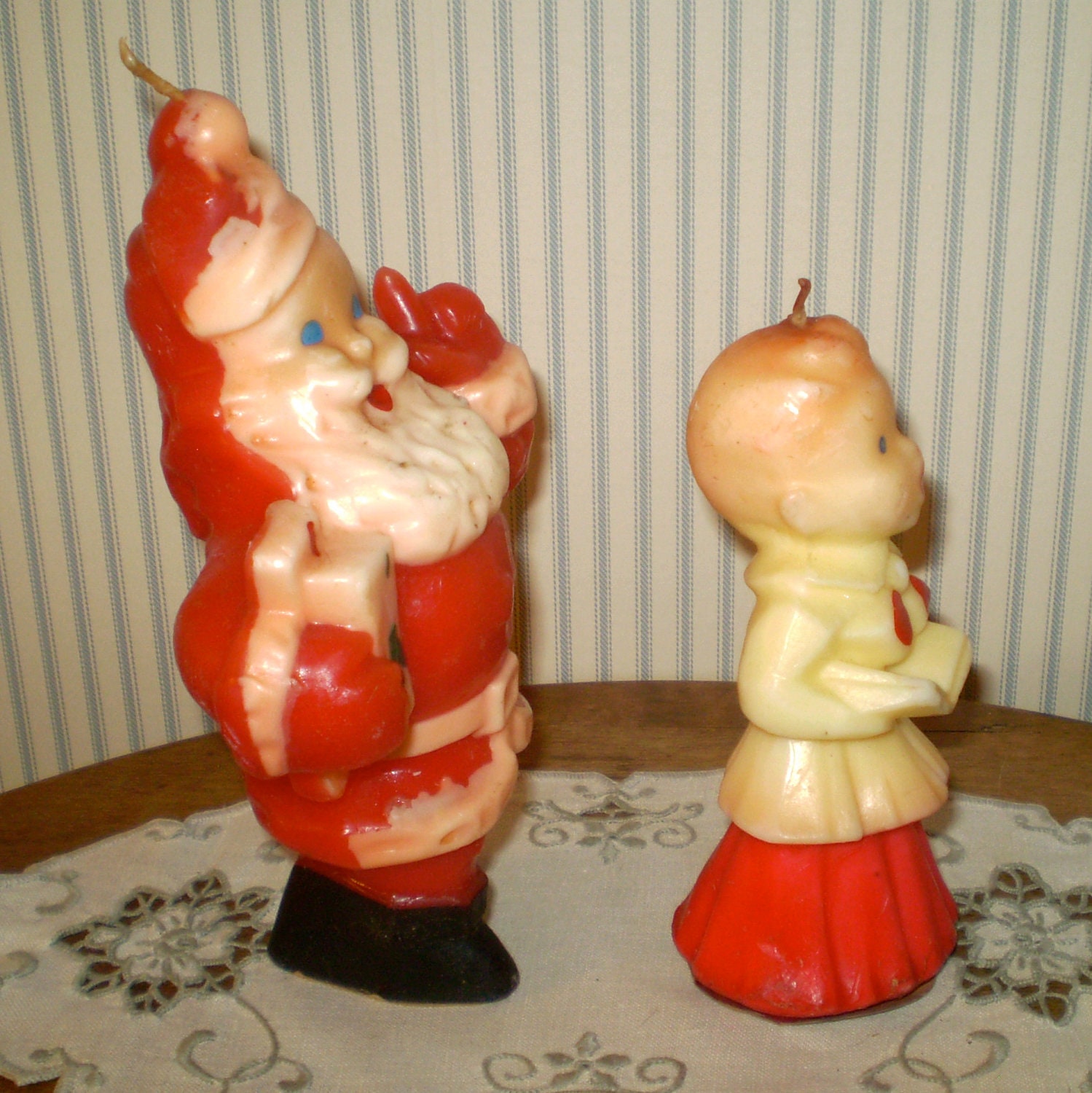 Two Vintage Gurley Christmas Candles Santa and Choir boy with