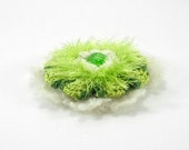 Crochet Flower Brooch - Green and White
