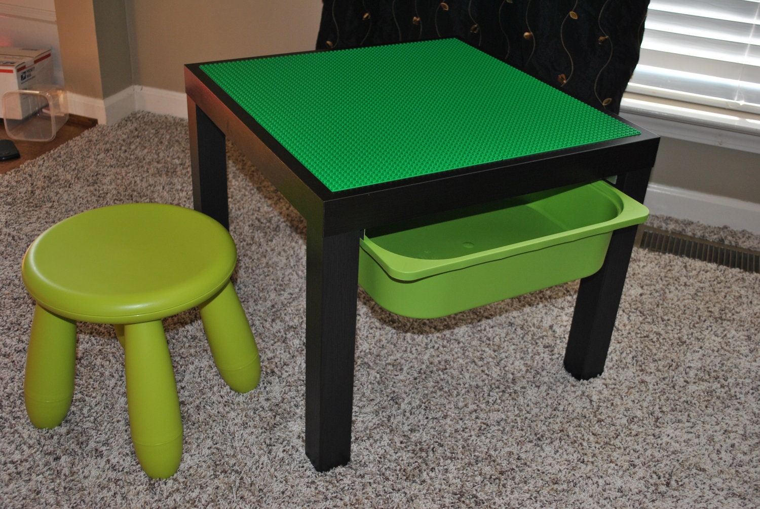 Items similar to Custom Made Lego Tables with stool and storage bin ...