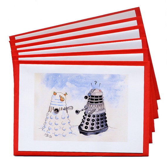 Doctor Who Christmas hand made greetings cards  - 'Snow Dalek'   Pack of 6