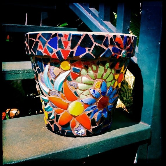 Items similar to Colorful Mosaic Flower Pot, Custom Orders Only at this