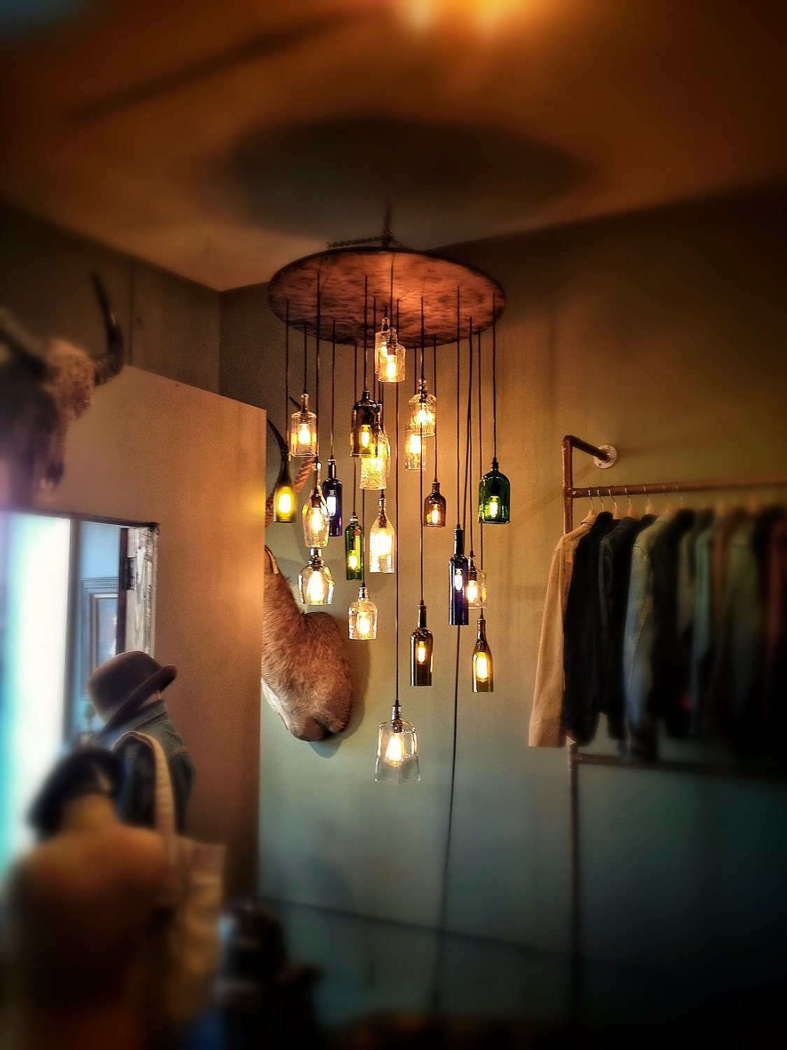 Salvaged Liquor Bottle Chandelier