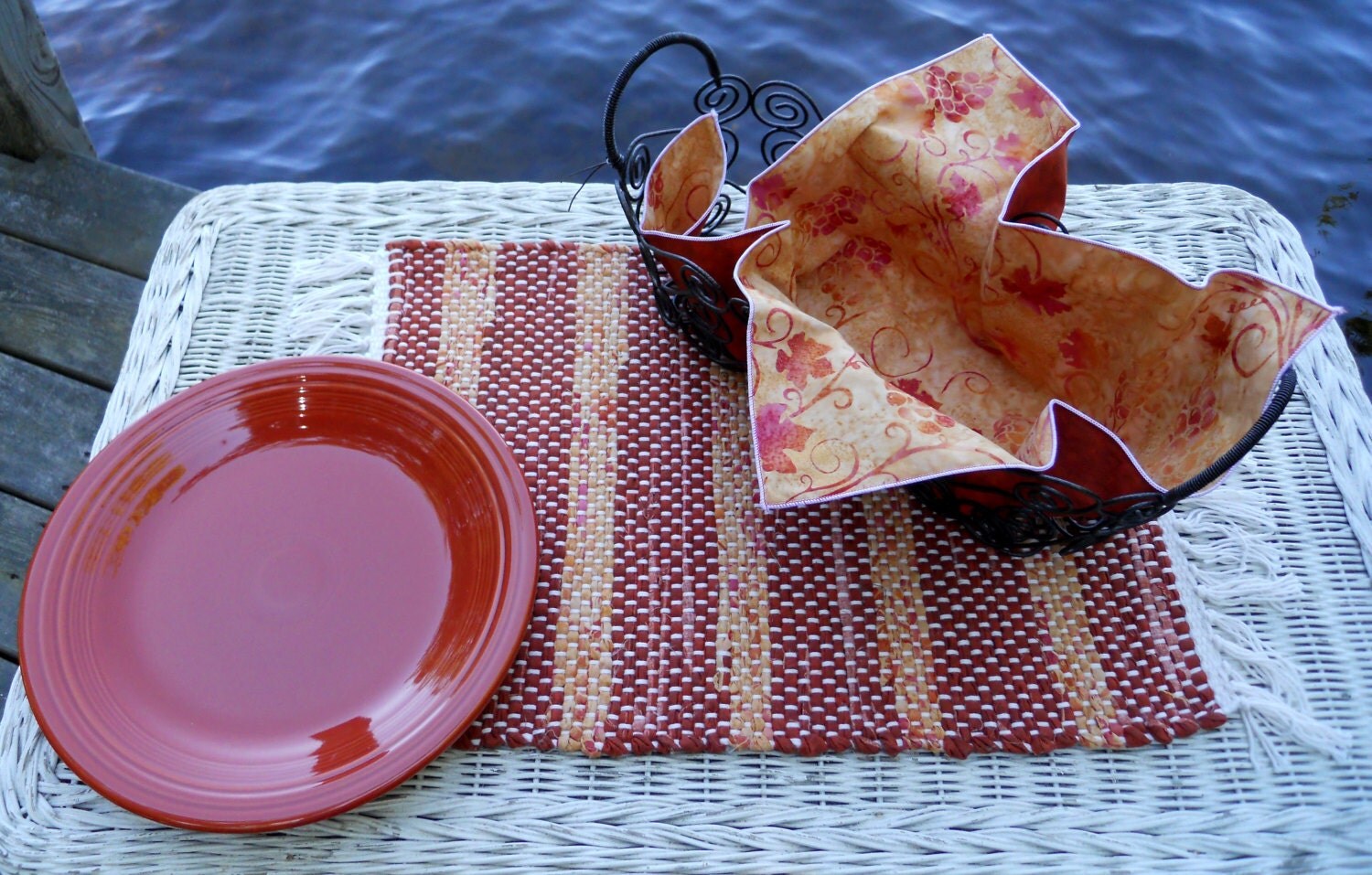 Handwoven Paprika Fiesta Rag Placemat & Handmade Matching