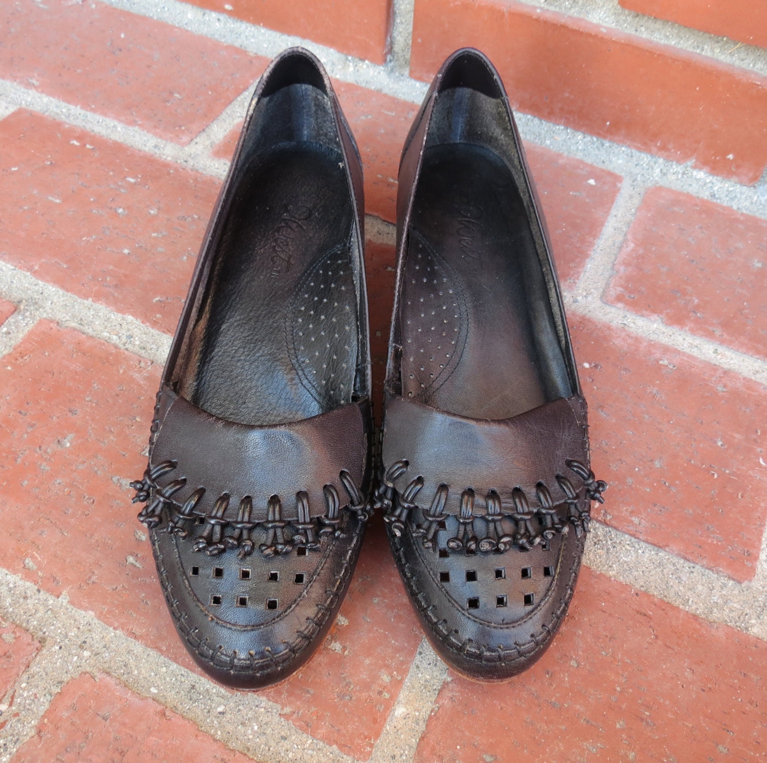 Wedge Moccasin Loafers Black Leather Flats by GoodLuxeVintage