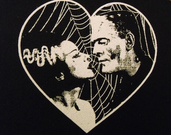 FRANKENSTEIN and BRIDE heart patch goth horror punk Free Shipping
