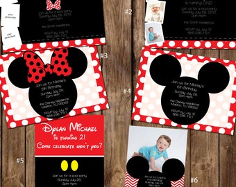 Custom Mickey Mouse & Minnie Mouse Birthday Invitations