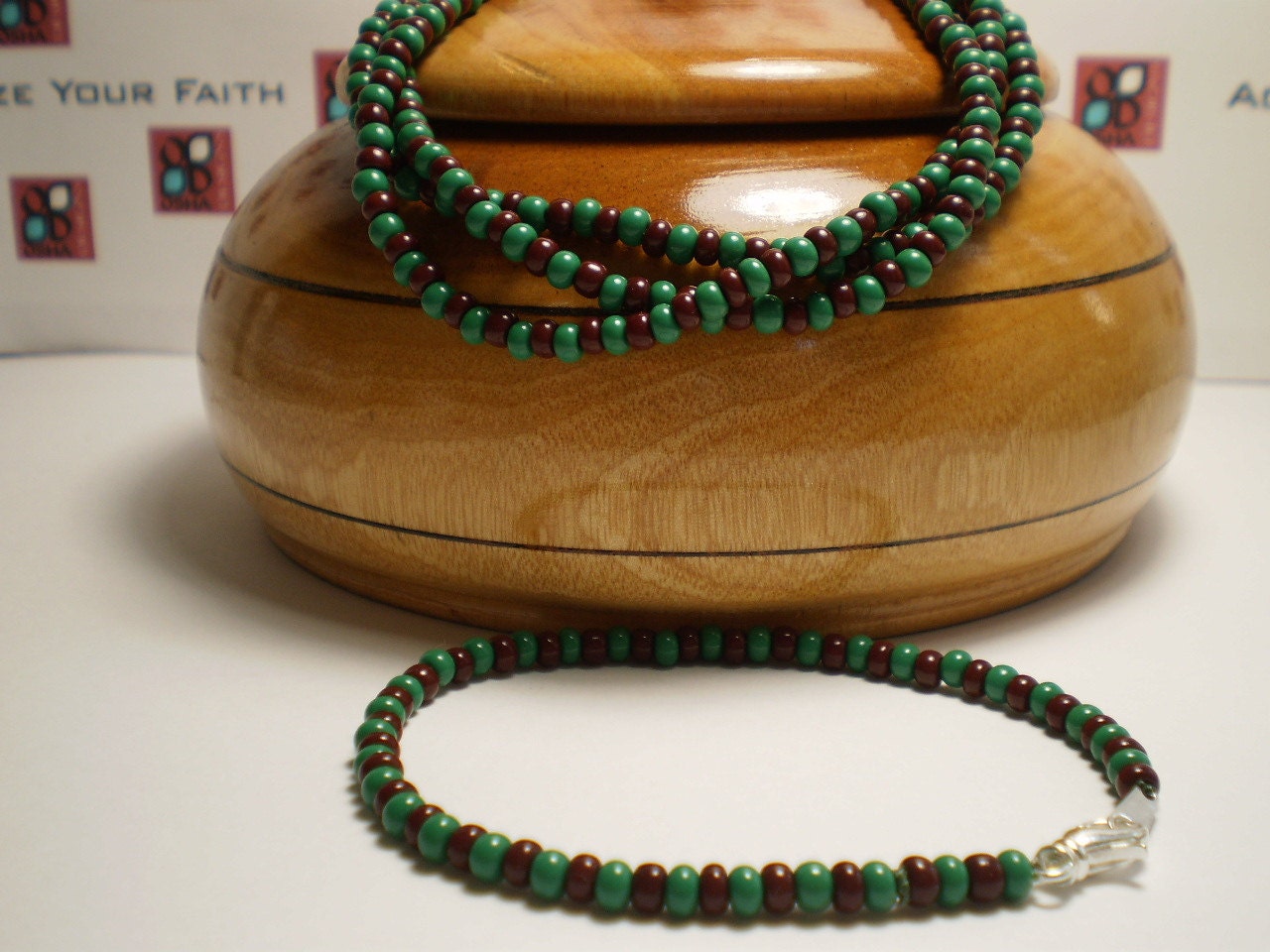 Green and Brown Beaded Bracelet Orula Ilde African Style