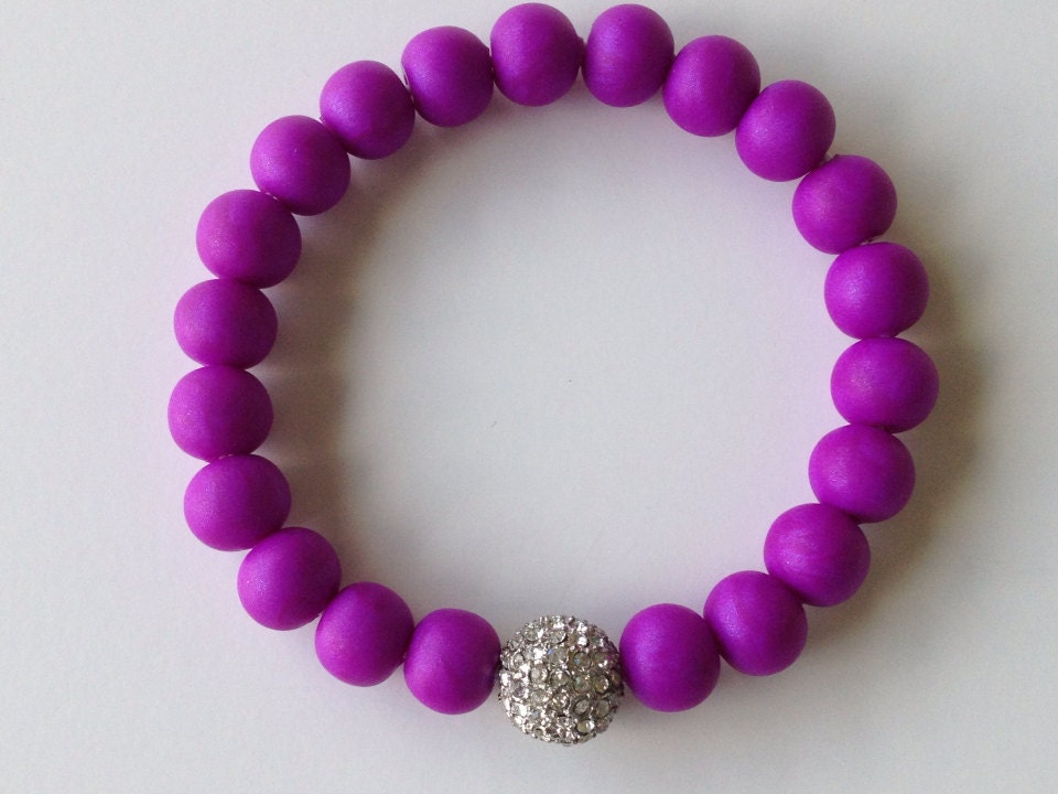 Purple Shamballa Bracelet Polymer Clay Beads by BeadsByKatrina