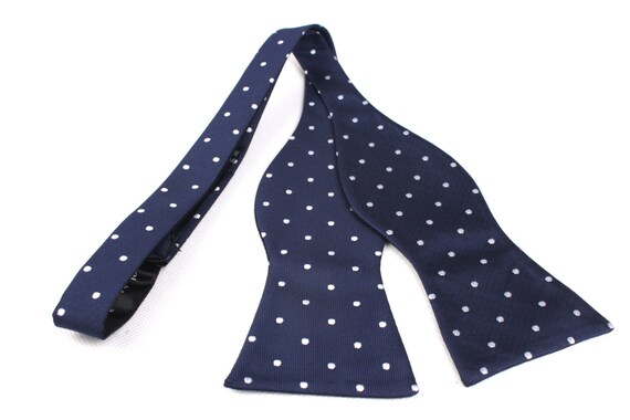 Men's Bow Tie Self Tie / Untied Bowtie Navy Blue Polka Dot by OTAA