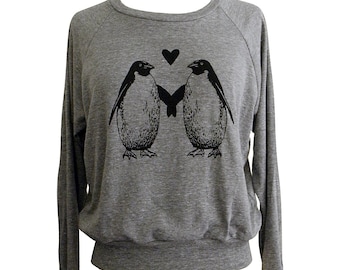 Penguin Love Raglan Sweatshirt - American Apparel SOFT vintage feel - Available in sizes S, M, L