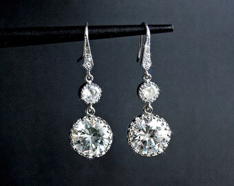 Wedding Chandelier Earrings, Swarovski Crystal Cubic Zirconia Drop Earrings - Dangling Droplets