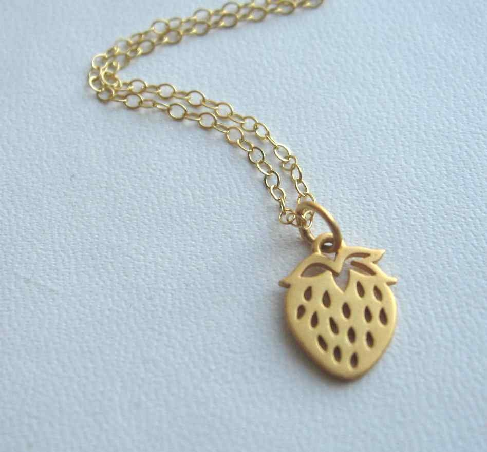 Strawberry Necklace gold strawberry necklace 24k gold over