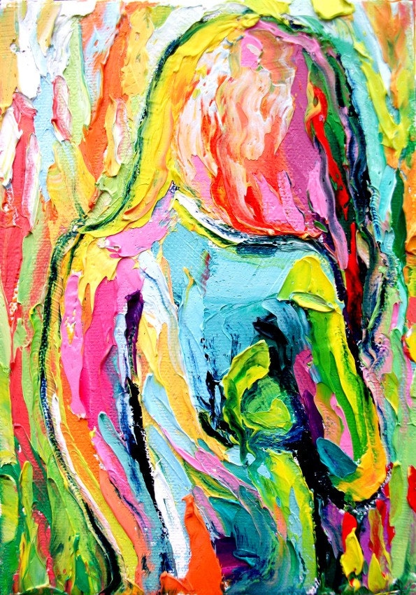 Impasto nude painting abstract oil by Aja