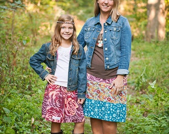 NEW Womens Strip A-line Skirt Mom and daughter coordinating skirts