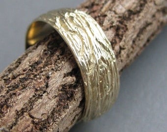 OAK 14 kt yellow GOLD wood grain ring faux bois Made to Order