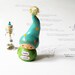 Clay Gnome Sculpture and Jar of Wishing Stars- Miniature Keepsake Collectible or Birthday Cake Topper