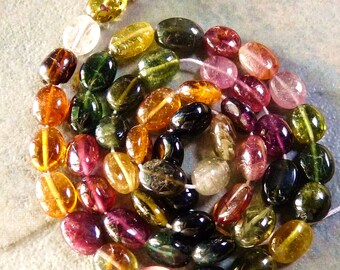1/2 STRAND - Watermelon Tourmaline Smooth Oval Beads - 6x8mm
