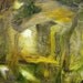 Abstract painting, original fine art, woodland landscape, golden green 16 x 20 inches