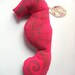 Seahorse Pillow- Hannah - Linocut Seahorse on Fabric, Stuffed Animal, Cushion, Lino Block Printed Fabric Seahorse