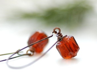 Topaz Glass Earrings, Amber Glass Earrings, Dangle Earrings, Simple Earrings, Cinnamon Earrings, Glass Jewelry - Holiday Lantern