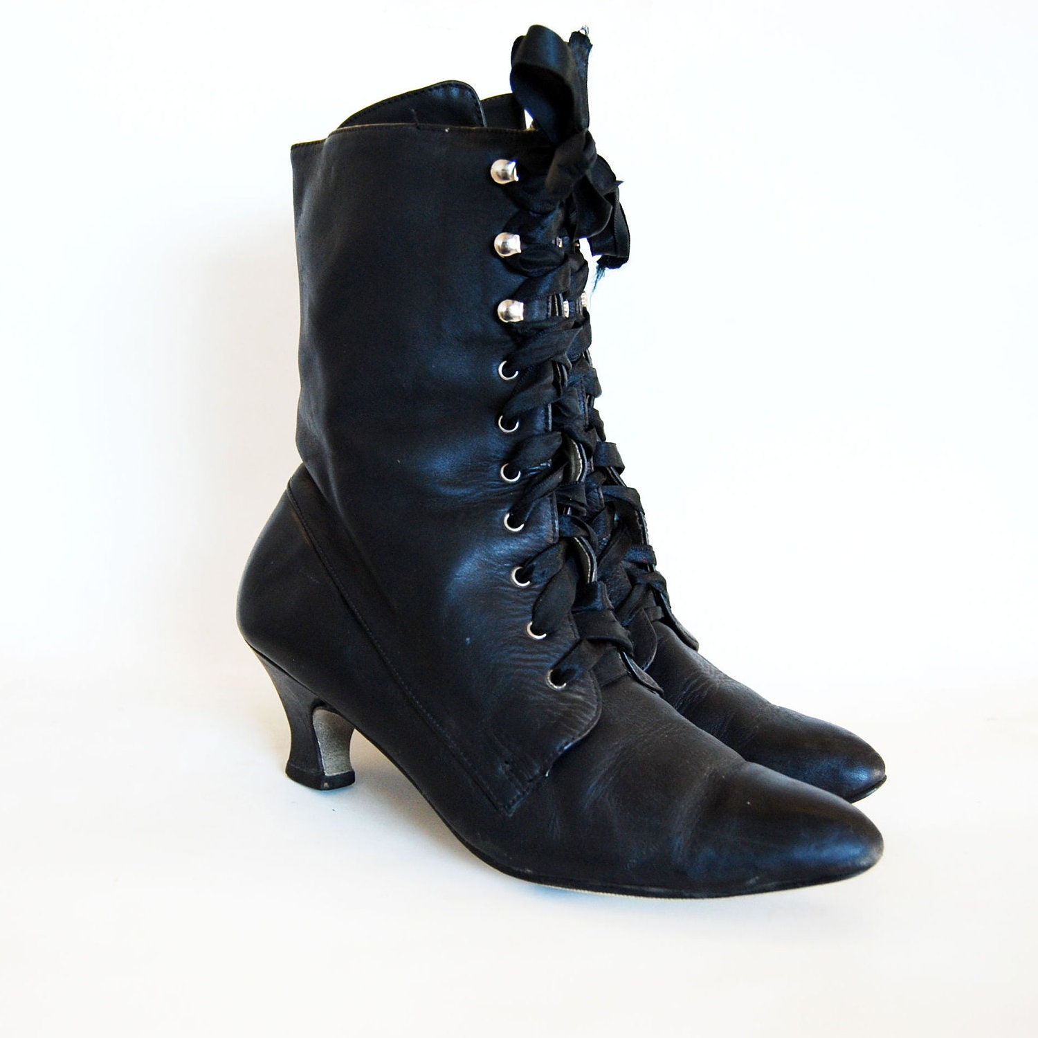 Black Leather Granny Boots 36