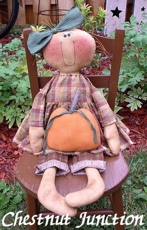 Autumn EPATTERN - primitive country fall halloween pumpkin cloth doll craft digital download sewing pattern - PDF - 1.99