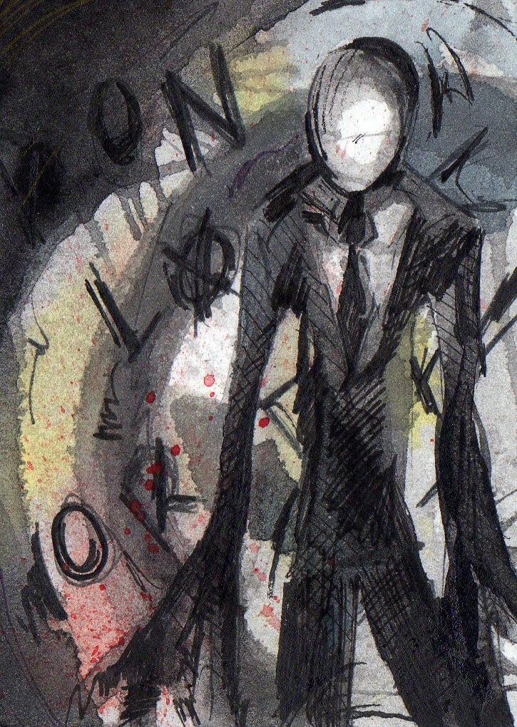 Slender Man Signed Print of Watercolor and Ink Painting by