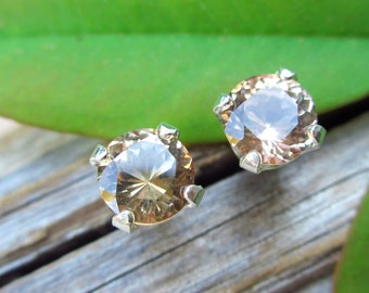 Medium Tan Topaz Earrings in Gold, Silver, Platinum with Genuine Gems, 5mm Lot 3 - Free Gift Wrapping