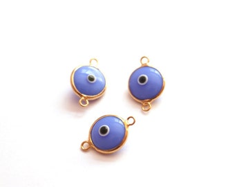 5 pcs- Gold Plated Blue Glass Eye connector-15x10mm (004-023GP)