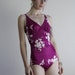 RESERVED . .Vintage Swimsuit . Deep Purple . Beach Wear . One Piece . Gathered Bust . Cross Back