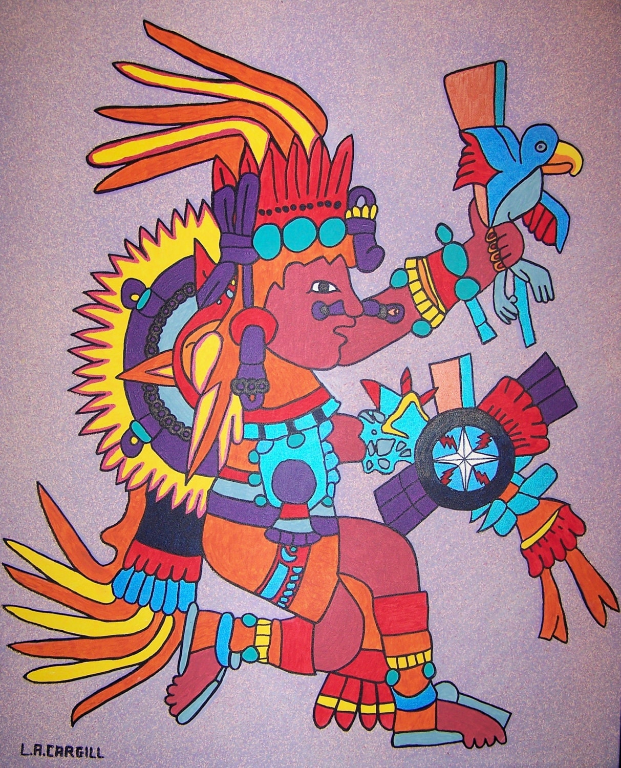 Items similar to Tonatiuh Aztec Sun God 30 X 24 Unframed Original Art