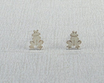 Little Frog Silver Post Earrings Tiny Stud Earrings Silver Frog Earrings Silver Studs Frog Posts Whimsical Hammered Sterling Silver Handmade