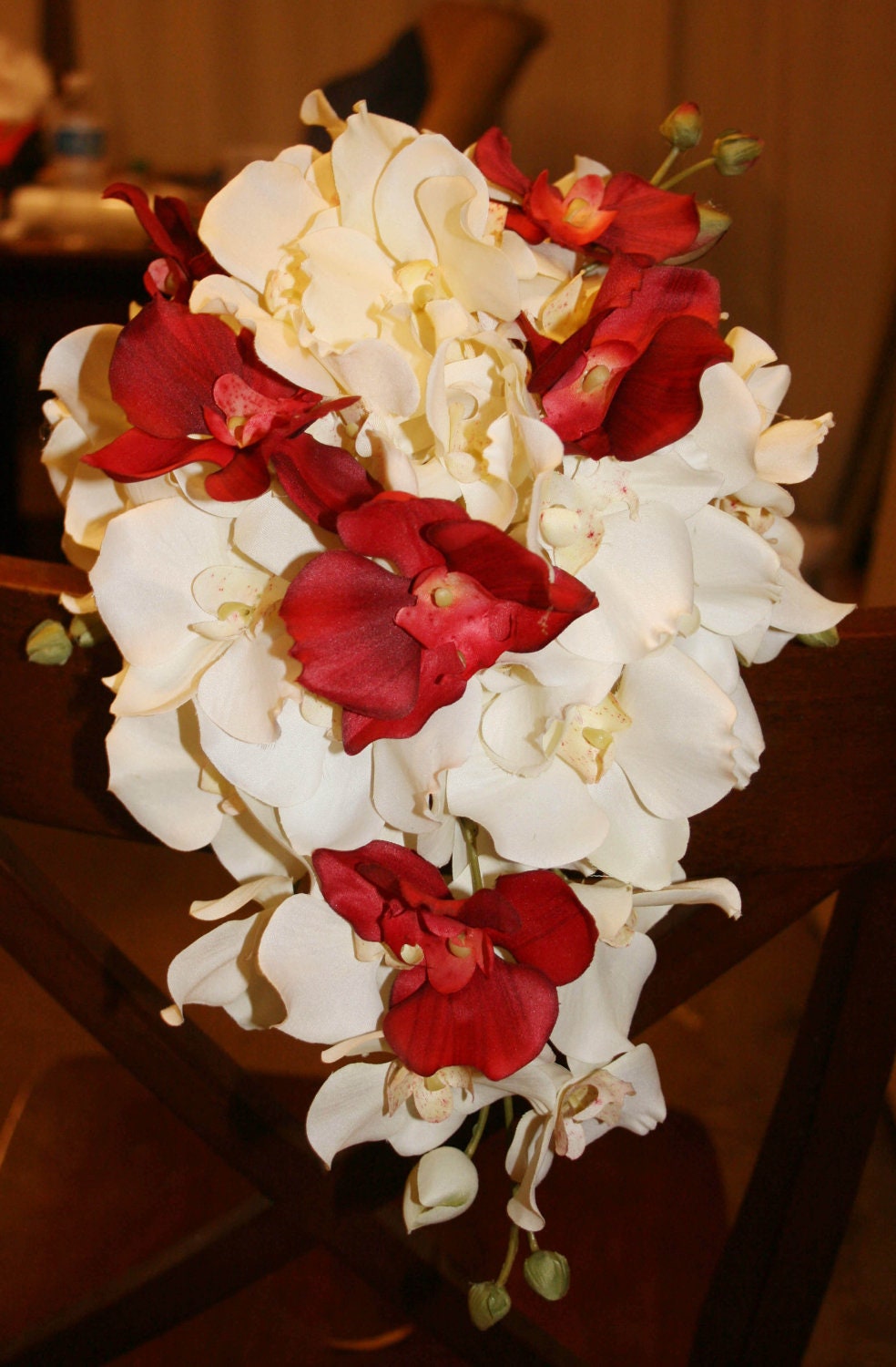 Ivory And Red Cascading Orchid Bridal Bouquet By Blumarieboutique 4397