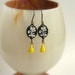 Small Floral Cameo Earrings Vintage Orchid Violet Black Yellow Victorian Jewelry