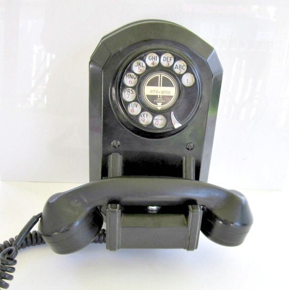 Antique Bakelite Wall Phone Art Deco Black