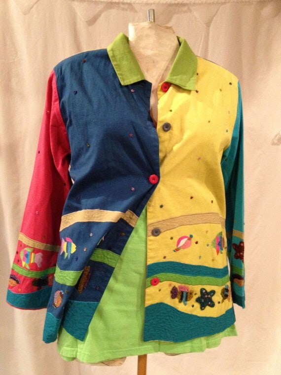 Items similar to 1980s Classic Long Boxy Jacket Shoulder Pads Tropical ...
