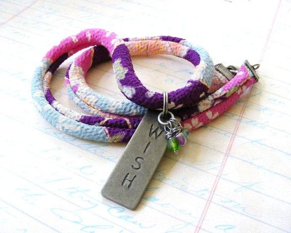 Three Wishes Stamped Pewter Pendant with Bead by meiguidesigns