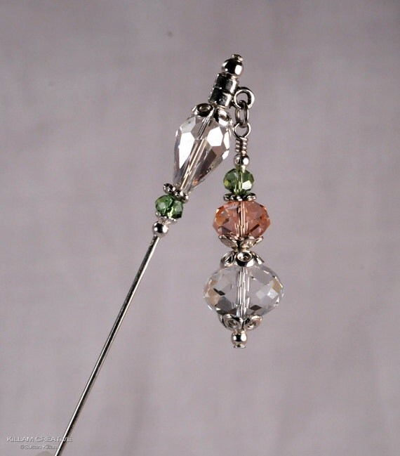 Reserved for J Salmon Green Clear Crystal Stick Pin