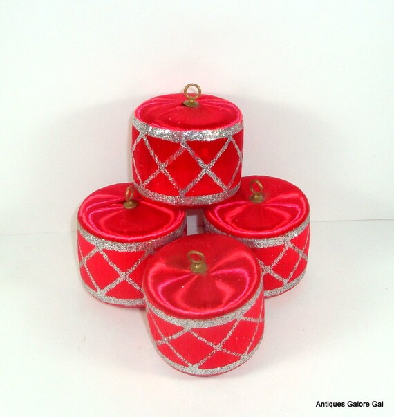 vintage satin drum christmas ornaments red silver glitter vintage satin drum christmas ornaments red silver glitter
