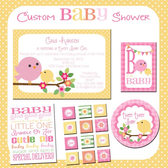 Baby Shower Printable Kit, Custom Birdie Baby Shower Invitations and Party Decor Il_570xn
