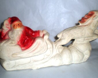 Older Papier Mache Santa's Sleigh Christmas Decoration