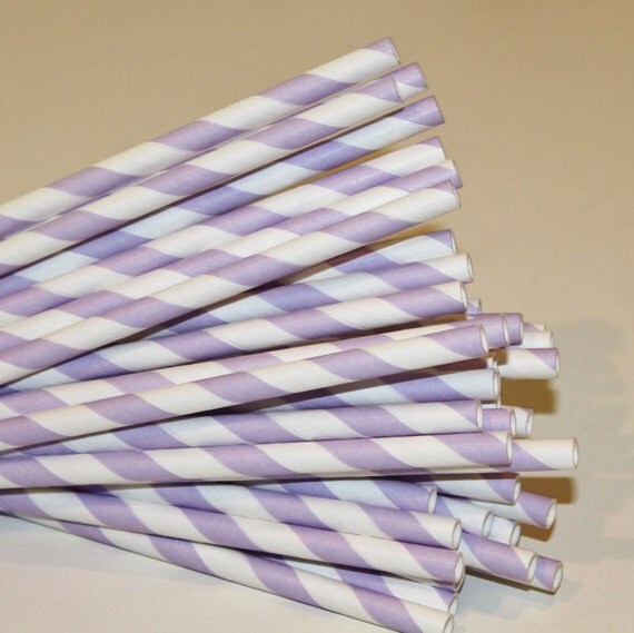 Paper Straws, 25 Pastel Lilac Striped Paper Straws, Purple Paper Straws with DIY flags, Frozen Party Straws, Baby Shower, Wedding Drink Bar Il_570xn
