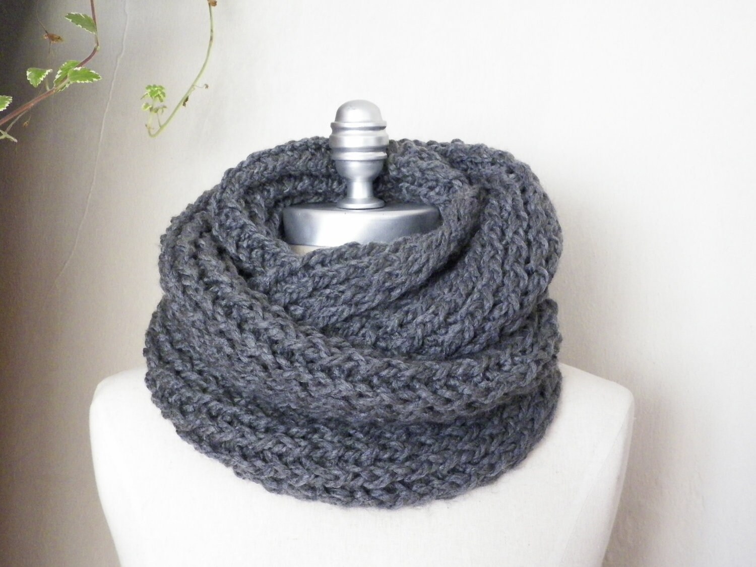 Charcoal Gray Infinity Scarf Chunky Knit Winter Scarf