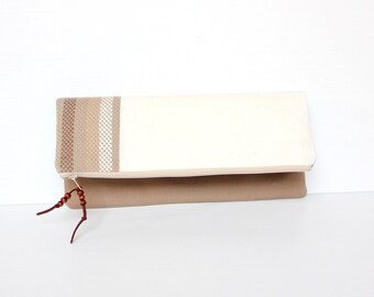 Fold Over Clutch, Khaki Brown Foldover Purse, Canvas Folded Handbag, Evening bag