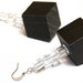 Cube Earrings, Modern Edgy Minimalist Geometric Earrings, Dark Chocolate Brown Wood, Clear Glass Cubes, Sterling Silver Earrings Nature