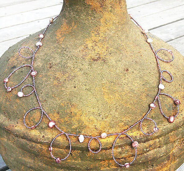 Pink Seed Bead Necklace Pink Necklace Pink Pearl Necklace