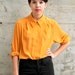 Golden Silky Blouse / Vintage Gold Button Up / Oversized Ladies Shirt