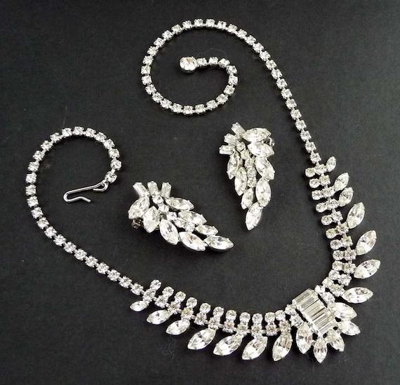 Vintage B. David Crystal Rhinestone Necklace & Earrings Set