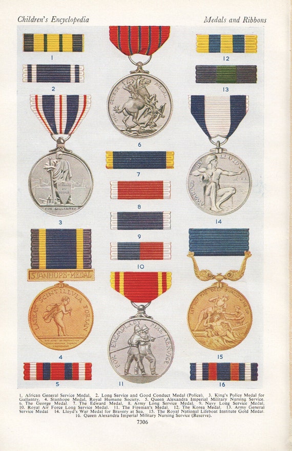 vintage military medal print war medal ribbons navy army