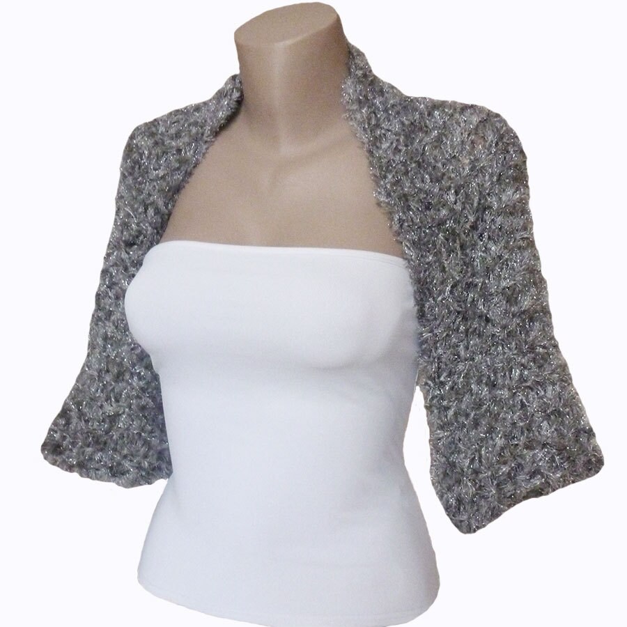 Knit Dark Silver Bolero Shrug Sleeves Jacket Weddings